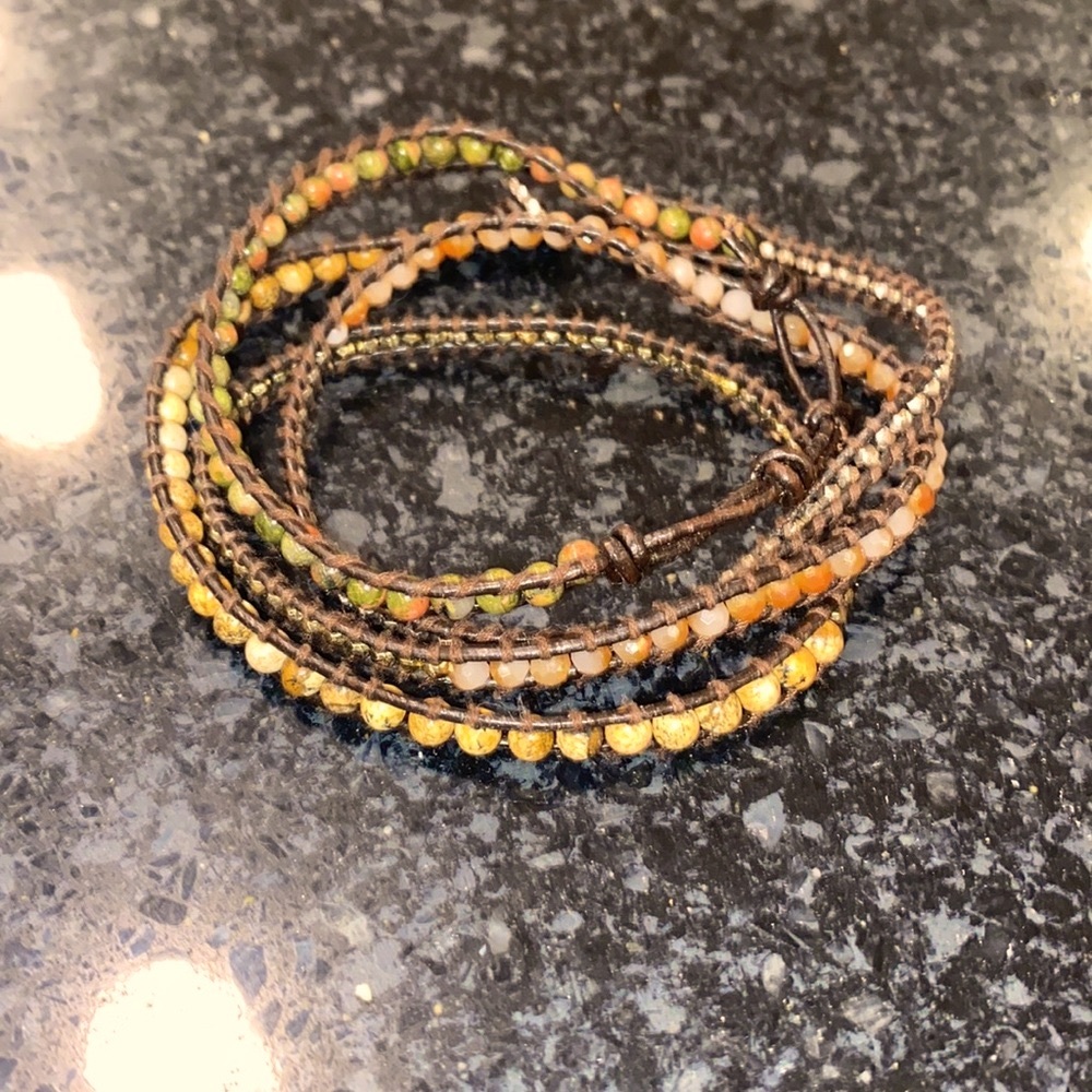 Natural Stone Wrap Bracelet. Adjustable